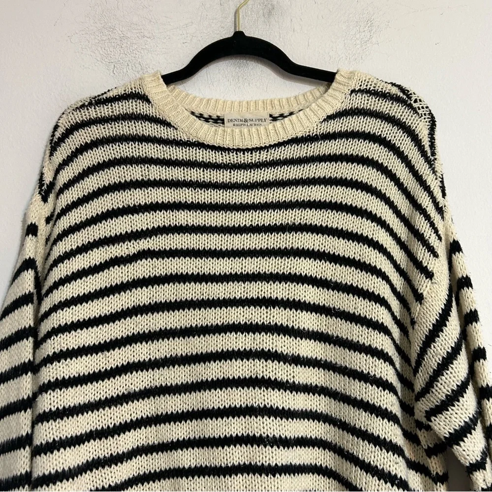 Denim & Supply Ralph Lauren Open Knit Cotton Striped Crewneck Sweater XL Preppy - Picture 5 of 8